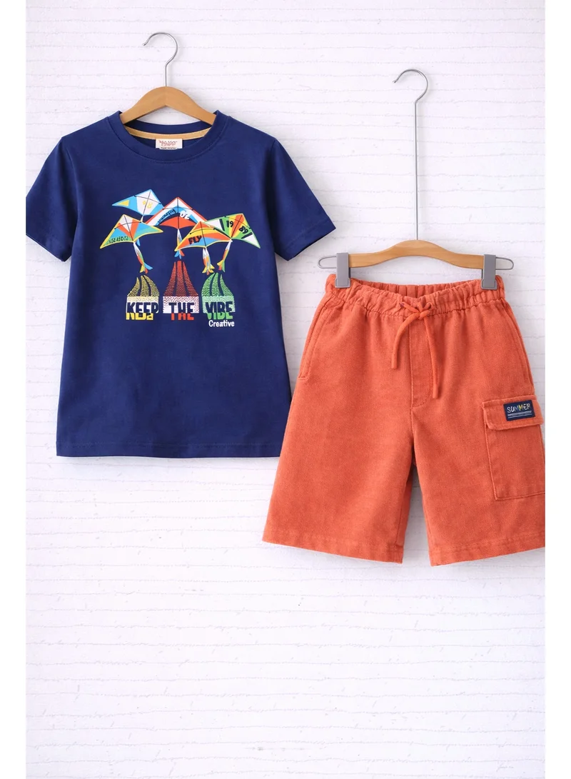 Victor And Jane  Boys’ 2-Piece Set – Mountain Graphic T-Shirt & Textured Shorts for Men | Best Price UAE